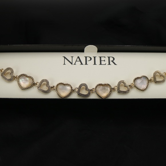 Napier Jewelry - Napier Gold Tone Heart Link Bracelet Iridescent Faceted Stones NIB